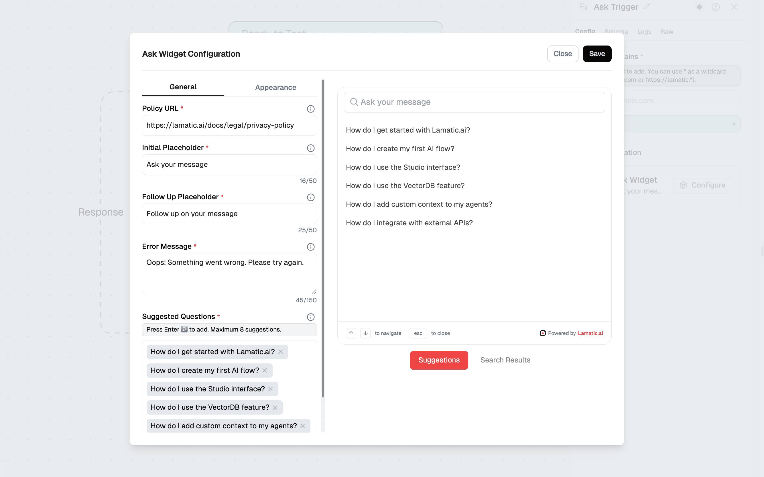 Ask Widget Configuration - General